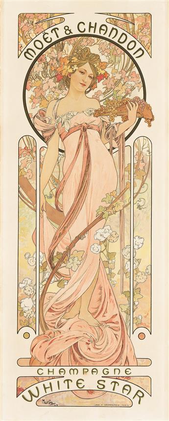 ALPHONSE MUCHA (1860-1939).  MOËT & CHANDON. Two posters. 1899. Each 24½x9¾ inches, 62¼x24¾ cm. F. Champenois, Paris.